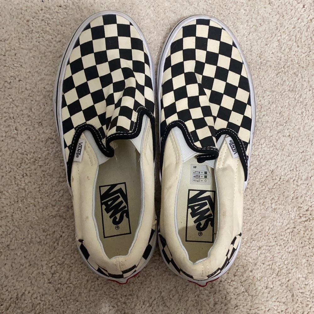 black and white checkered slip on vans
